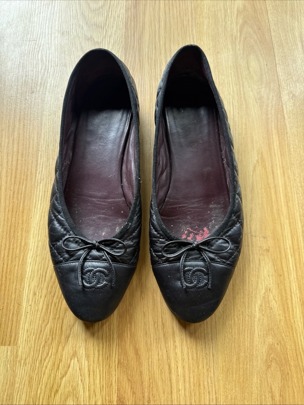Chanel Size 41 10 Black Quilted Leather Ballet Flats with Bow